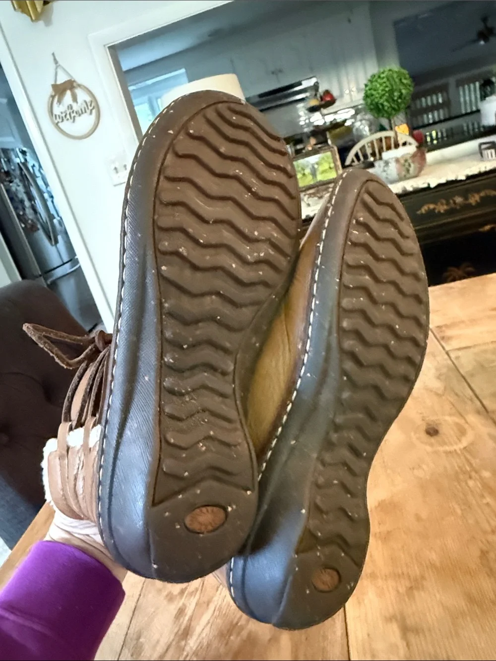 UGG Brown Leather Shearling Lace-Up Ankle Booties